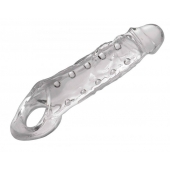 Прозразная закрытая насадка на пенис с поддержкой мошонки Clearly Ample Penis Enhancer - 22 см. - XR Brands - в Электростали купить с доставкой
