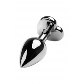 Серебристая коническая анальная пробка с красным кристаллом-сердечком - 7 см. - ToyFa - купить с доставкой в Электростали