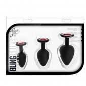 Набор черных анальных пробок с красным кристаллом-сердечком Bling Plugs Training Kit - Blush Novelties - купить с доставкой в Электростали