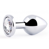 Серебристая анальная пробка с прозрачным стразом - 7,2 см. - Anal Jewelry Plug - купить с доставкой в Электростали