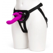 Лиловый страпон Rechargeable Vibrating Strap-On Harness Set - 17,6 см. - Happy Rabbit - купить с доставкой в Электростали