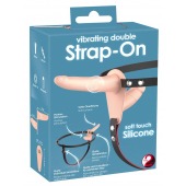 Телесный двойной вибрострапон с вибрацией Vibrating Double Strap-On - 15 см. - Orion - купить с доставкой в Электростали