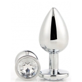 Серебристая анальная втулка с прозрачным кристаллом - 7,1 см. - Dream Toys - купить с доставкой в Электростали