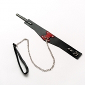 Черный широкий ошейник с красным декором и поводком - Crazy Handmade - купить с доставкой в Электростали