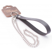 Серебристый металлический поводок с кожаной черной ручкой - 80 см. - Crazy Handmade - купить с доставкой в Электростали