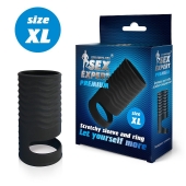 Черная открытая насадка на пенис с кольцом для мошонки XL-size - 8,9 см. - Sex Expert - в Электростали купить с доставкой