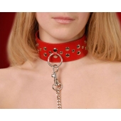 Красный кожаный ошейник с карабином и поводком - Sitabella - купить с доставкой в Электростали