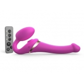 Ярко-розовый безремневой страпон Multi Orgasm Size S с клиторальной стимуляцией - Strap-on-me - купить с доставкой в Электростали