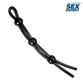 Черное силиконовое лассо с тремя шариками для утяжки - Sex Expert - в Электростали купить с доставкой