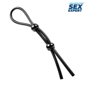 Черное силиконовое лассо с двумя шариками для утяжки - Sex Expert - в Электростали купить с доставкой