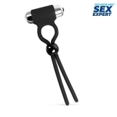 Черное эрекционное кольцо-лассо с вибрацией - Sex Expert - в Электростали купить с доставкой
