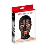 Черная кружевная маска на голову с отверстиями для глаз и рта - Fetish Tentation - купить с доставкой в Электростали