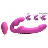 Розовый безремневой страпон с вибрацией и функцией расширения Inflatable Ergo-Fit Strapless Strap-On - XR Brands - купить с доставкой в Электростали
