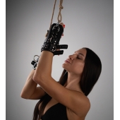 Черные высокие кожаные наручники для подвешивания - Crazy Handmade - купить с доставкой в Электростали