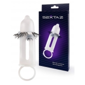 Эластичная насадка на пенис с подхватом мошонки и стимулирующими «ресничками» - Sextaz - в Электростали купить с доставкой