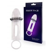 Закрытая насадка на пенис с подхватом мошонки и стимулирующими «ресничками» - Sextaz - в Электростали купить с доставкой