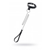 Черный узкий однослойный ошейник с серебристым поводком-цепочкой - Pecado - купить с доставкой в Электростали