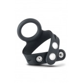 Черное эрекционное кольцо с подхватом мошонки на кнопках VS6 - Blush Novelties - в Электростали купить с доставкой