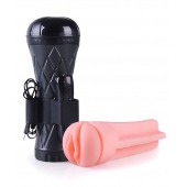 Телесный мастурбатор-вагина в черной колбе с вибрацией - Boys of Toys - в Электростали купить с доставкой