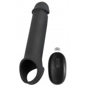 Черная вибронасадка для пениса с хомутом для мошонки и пультом ДУ Remote Controlled Penis Extension - Orion - в Электростали купить с доставкой