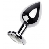 Серебристая анальная пробка с прозрачным кристаллом-сердцем - 8 см. - ToyFa - купить с доставкой в Электростали