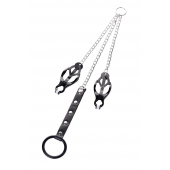 Черно-серебристые зажимы для сосков с кольцом для пениса TOYFA Metal - ToyFa - купить с доставкой в Электростали