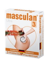 Розовые презервативы Masculan Ultra Long Pleasure с колечками, пупырышками и продлевающим эффектом - 3 шт. - Masculan - купить с доставкой в Электростали