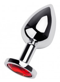 Серебристая коническая анальная пробка с красным кристаллом - 8 см. - ToyFa - купить с доставкой в Электростали