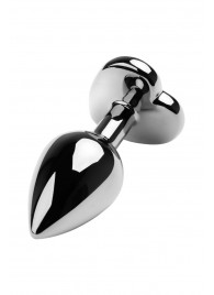 Серебристая коническая анальная пробка с красным кристаллом-сердечком - 7 см. - ToyFa - купить с доставкой в Электростали