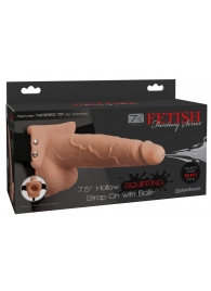 Телесный полый страпон с имитацией эякуляции 7.5  Hollow Squirting Strap-On with Balls Flesh - 21,6 см. - Pipedream - купить с доставкой в Электростали