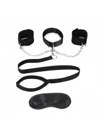 Чёрный ошейник с наручниками и поводком Collar Cuffs   Leash Set - Lux Fetish - купить с доставкой в Электростали