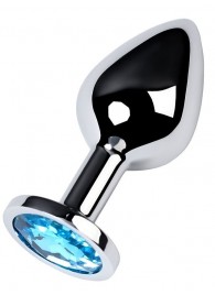 Серебристая конусовидная анальная пробка с голубым кристаллом - 8 см. - ToyFa - купить с доставкой в Электростали