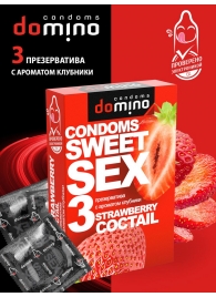 Презервативы для орального секса DOMINO Sweet Sex с ароматом клубничного коктейля  - 3 шт. - Domino - купить с доставкой в Электростали