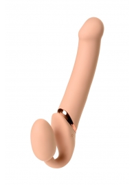 Телесный безремневой вибрострапон Vibrating Bendable Strap-On L - Strap-on-me - купить с доставкой в Электростали
