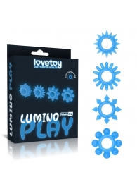 Набор из 4 голубых, светящихся в темноте эрекционных колец Lumino Play - Lovetoy - в Электростали купить с доставкой