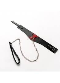 Черный широкий ошейник с красным декором и поводком - Crazy Handmade - купить с доставкой в Электростали