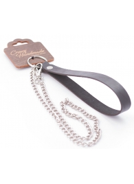 Серебристый металлический поводок с кожаной черной ручкой - 80 см. - Crazy Handmade - купить с доставкой в Электростали