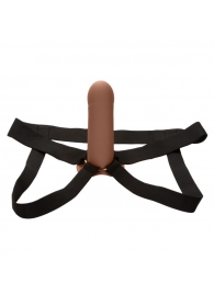 Коричневый фаллопротез из силикона Extension with Harness - 15,75 см. - California Exotic Novelties - купить с доставкой в Электростали