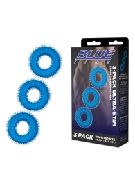 Комплект из трех голубых колец для эрекции 3-Pack Ultra-Stim Stretch Cock Rings - BlueLine - в Электростали купить с доставкой