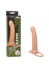 Телесная насадка для двойного проникновения Rechargeable Ribbed Dual Penetrator с вибрацией - California Exotic Novelties - купить с доставкой в Электростали