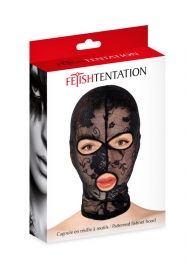 Черная кружевная маска на голову с отверстиями для глаз и рта - Fetish Tentation - купить с доставкой в Электростали