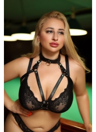 Черная кожаная сбруя с ошейником plus size из нежной кожи - БДСМ Арсенал - купить с доставкой в Электростали