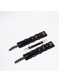 Черный кожаные оковы с узорами и золотистой фурнитурой - Crazy Handmade - купить с доставкой в Электростали