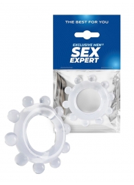 Прозрачное эрекционное кольцо со стимулирующими шариками - Sex Expert - в Электростали купить с доставкой