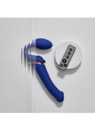 Синий безремневой страпон Multi Orgasm Bendable Strap-On size XL с клиторальной стимуляцией - Strap-on-me - купить с доставкой в Электростали