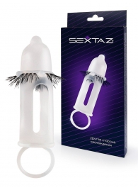 Эластичная насадка на пенис с подхватом мошонки и стимулирующими «ресничками» - Sextaz - в Электростали купить с доставкой