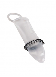 Закрытая насадка на пенис с подхватом мошонки и стимулирующими «ресничками» - Sextaz - в Электростали купить с доставкой