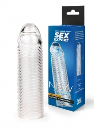 Прозрачная закрытая насадка на пенис с ребрышками - 16 см. - Sex Expert - в Электростали купить с доставкой