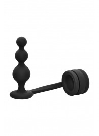 Черное эрекционное кольцо с анальной елочкой Cockring With Beaded Anal Plug - Dream Toys - в Электростали купить с доставкой