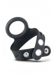 Черное эрекционное кольцо с подхватом мошонки на кнопках VS6 - Blush Novelties - в Электростали купить с доставкой